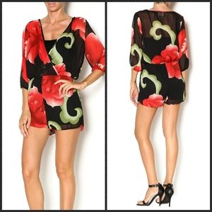 Black Bead Floral Romper Size M